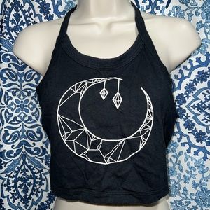 Womens Black Crop Top Size XS-XL One Size Fits Most Completely Adjustable EUC